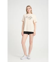 Kadın Bisiklet Yaka Oversize Fit  Tişort SPR24TSk110 (Bej)
