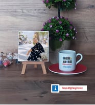 Din Kültürü Öğretmeni Fotoğraflı Dekoratif Taş, Ahşap Altlıklı Türk Kahvesi Fincanı Hediye Öğretmenler Günü Hediyesi (Model 3)