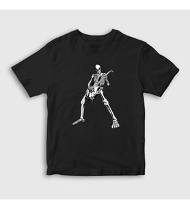 Presmono Unisex Çocuk Beyaz Skeleton Guitarist Music Rock T-Shirt 340017tt (Siyah)