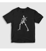 Presmono Unisex Çocuk Beyaz Skeleton Guitarist Music Rock T-Shirt 340017tt (Siyah)