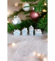 Dekoratif Beton 4'lü Yılbaşı Temalı Karlı Noel Evleri Biblo Seti Yılbaşı Süsleri Hediyelik 3x5cm (Mavi)