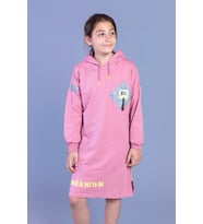 Toontoy Kız Çocuk Düşük Kol Baskılı Elbise (Gül Kurusu)