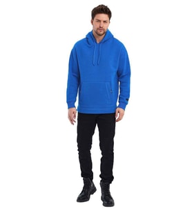 Kapüşonlu Oversize Kanguru Cep Şardonlu 3 İplik Erkek Sweatshirt (Mavi)