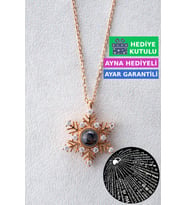 Jewelmim Gümüş Yüz 100 Farklı Dilde Seni Seviyorum Rose Altın Kaplama 925 Ayar Kadın Gümüş Kar Tanesi Kolye (Rose)