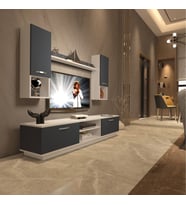 Decoraktiv Eko 5DAB Mdf Dvd Tv Ünitesi Tv Sehpası - Parlak Beyaz (Beyaz - Antrasit)