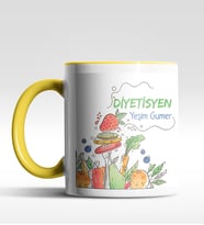 Kişiye Özel Diyetisyen Tasarımlı Siyah Kupa (Beyaz-Sarı)