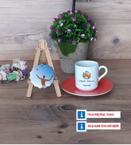 Voleybol Antrenörü Türk Kahvesi Fincanı Ahşap Altlıklı ve Fotoğraflı Ahşap Anahtarlık Hediye (Model 8)
