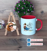 Kadın Öğretmene Hediye Kupa Bardak Beyaz ve Fotoğraflı Ahşap Anahtarlık Hediye (Model 2)
