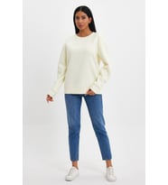 Kadın Bisiklet Yaka Rahat Kalıp 3 iplik İçi Polarlı Kalın Sweatshirt SPR24SWK36 (Ekru)