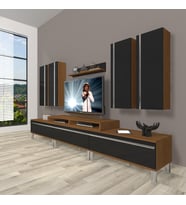 Decoraktiv Ekoflex 8d Mdf Krom Ayaklı Tv Ünitesi Tv Sehpası (Siyah - Ceviz)
