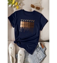Unisex Leopar Kalp Baskılı Oversize T-shirt (Lacivert)