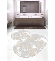 Dijital Baskılı Kaymaz Taban Yıkanabilir Oval 2'li Klozet Takımı Banyo Paspası NOKZ-SD-312 (Krem)
