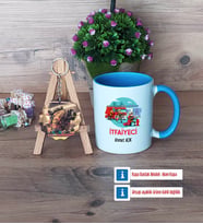 İtfaiyeci Kupa Bardak Beyaz ve Fotoğraflı Ahşap Anahtarlık Hediye (Model 4)