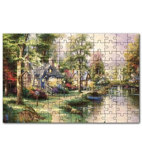 Cakapuzzle Nehir Boyama Manzara Kahverengi Mavi Evler Puzzle Yapboz MDF (Ahşap) (255 Parça)