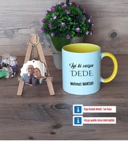 Dedeye Hediye Kupa Bardak Beyaz ve Fotoğraflı Ahşap Anahtarlık Hediye (Model 7)