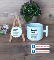 Arkadaşa Hediye Kupa Bardak Kırmızı ve Ahşap Anahtarlık Hediye (Model 11)