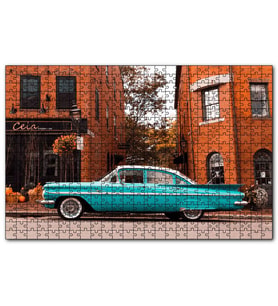 Cakapuzzle Kırmızı Binalar ve Yeşil Araba  Puzzle Yapboz MDF (Ahşap) (255 Parça)