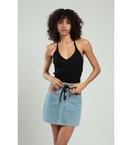 sifu tekstil Kadın  Boyundan Bağlamalı Fitilli Spor Triko Büstiyer Atlet Crop Top SFYZ1009 (Siyah)