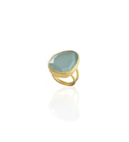 Kadir Jewellery 22 Ayar Altın Kaplama Kadın Fosil Taşlı Yüzük (Açık Mavi)