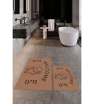 EVDEYA Dijital Baskılı Modern Yıkanabilir İkili Banyo Halısı Paspas Klozet Takımı, KLOZET-11-BEYAZ, (Kahverengi)