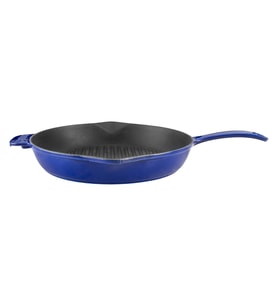 Lava Döküm Yuvarlak Izgara Tavası Döküm Demir Yekpare Saplı Premium Serisi. Çap(Ø)28cm. (Mavi)