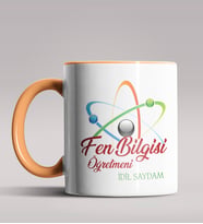 Kişiye Özel Fen Bilgisi Öğretmeni Tasarımlı Siyah Renk Kupa 2 (Turuncu)