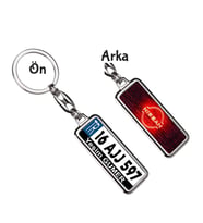 Kişiye Özel Mini Nissan Neon Kırmızı Logo Tema Plaka Anahtarlık (Gümüş)