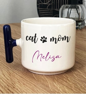Kişiye Özel Cat Mom Hediye T Kupa Bardak Kedi Annesi -2- (Lacivert)