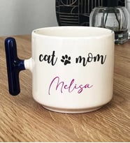Kişiye Özel Cat Mom Hediye T Kupa Bardak Kedi Annesi -2- (Lacivert)