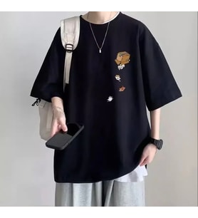 AMOR MAN ÖZEL TASARIM MİNİK KUTU KEDİLERİ BASKILI SÜPER OVERSİZE HİP HOP ERKEK T-SHIRT (Siyah)