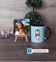 Tatlı Penguen Fotoğraflı Dekoratif Taş, Kupa Bardak Beyaz Hediye (Model 11)