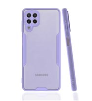 Galaxy M32 Kılıf Kamera Korumalı Arkası Şeffaf Silikon (Mor)