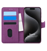 Microsonic Apple iPhone 15 Pro Kılıf Fabric Book Wallet Siyah (Mor)