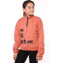 Toontoy Kız Çocuk Dik Yaka Fermuarlı Baskılı Sweatshirt (Kiremit)