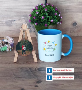 Doğum Günü Hediyesi Kupa Bardak Beyaz ve Fotoğraflı Ahşap Anahtarlık Hediye (Model 4)