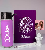 Kişiye Özel Defter Kalem Matara Ve Fotoğraflı Notluk Seti 93524 (Mor)
