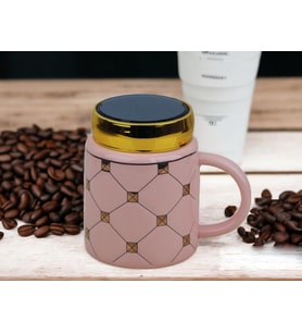 Ekose Tasarımlı Aynalı Kapaklı Sıcak Tutan Kupa Bardak Fincan Mug Mini Motivasyon Termos 450 ml. (Pembe)