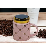 Ekose Tasarımlı Aynalı Kapaklı Sıcak Tutan Kupa Bardak Fincan Mug Mini Motivasyon Termos 450 ml. (Pembe)
