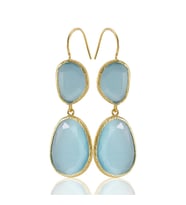 Kadir Jewellery 22 Ayar Altın Kaplama Kadın Sallantılı Küpe -El İşçiliği Ve Hipoalerjenik Küpe (Açık Mavi)