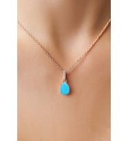 Mistik Topaz Taşlı 14 K Rose Altın Kaplama Kadın Kolye (Firuze)