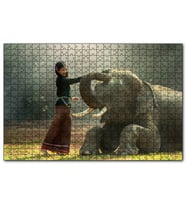 Cakapuzzle Çayırdaki Fil ve Onu Seven Kız  Puzzle Yapboz MDF (Ahşap) (1000 Parça)
