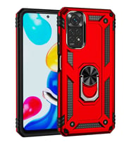 Xiaomi Redmi Note 11S Kılıf Yüzüklü Standlı Korumalı Tank Kapak (Kırmızı)