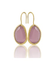 Kadir Jewellery 22 Ayar Altın Kaplama Fosil Taşlı Küpe -El İşçiliği Ve Hipoalerjenik Küpe (Pembe)