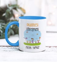 Kişiye Özel Okul Öncesi Öğretmeni Tasarımlı Kupa Bardak (Mavi)