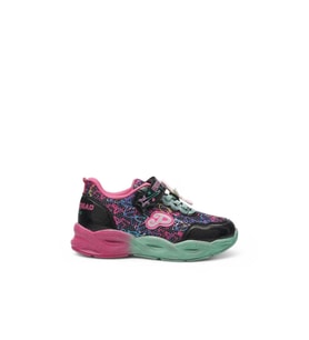 Günlük Cırtlı Kız Çocuk Spor Ayakkabı Renkli Simli Hafif Taban Süs Detay Lastik Bağcık Sneaker 4010 (Siyah-Pembe)