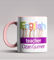 Kişiye Özel İngilizce Öğretmeni Tasarımlı Siyah Renk Kupa Bardak  (Pembe)