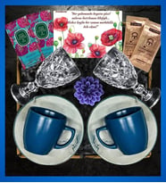 ( Renk Seçenekleri Vardır ) Premium Kahve Fincanı & Kristal Bardak & Lotus Mum & Özel Tasarım Hediye Kartı (Mavi)