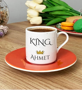 Kişiye Özel King Türk Kahvesi Fincanı Sevgiliye Hediye (Turuncu)