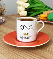 Kişiye Özel King Türk Kahvesi Fincanı Sevgiliye Hediye (Turuncu)