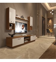 Decoraktiv Eko 5DAB Mdf Dvd Tv Ünitesi Tv Sehpası - Parlak Beyaz (Beyaz - Kahverengi)